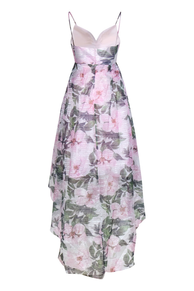 Current Boutique-Betsy & Adam - Pink Chiffon Floral Print High-Low Gown Sz 0