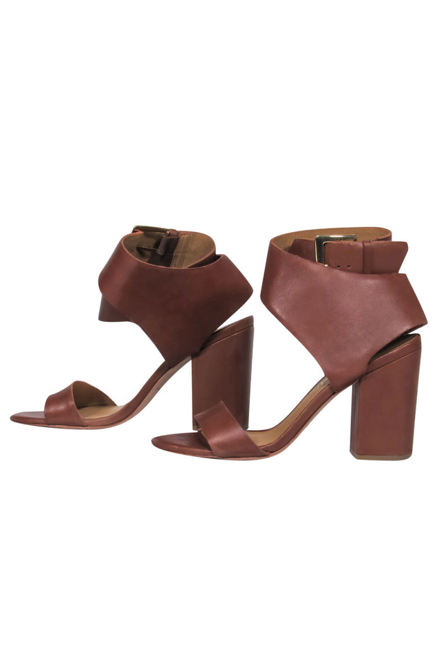 Current Boutique-Bettye Muller - Brown Leather Wide Ankle Strap Sandal Heels Sz 7