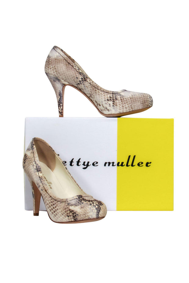 Current Boutique-Bettye Muller - Cream & Grey Snakeskin “Fiery” Pumps Sz 6
