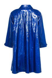 Current Boutique-Bill Blass - Vintage Blue Shiny Longline Raincoat-Style w/ Removable Lining Sz 2