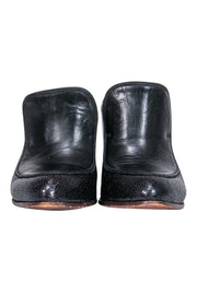 Current Boutique-Billy Reid - Black Embossed Mule Pumps w/ Wooden Heel Sz 6.5