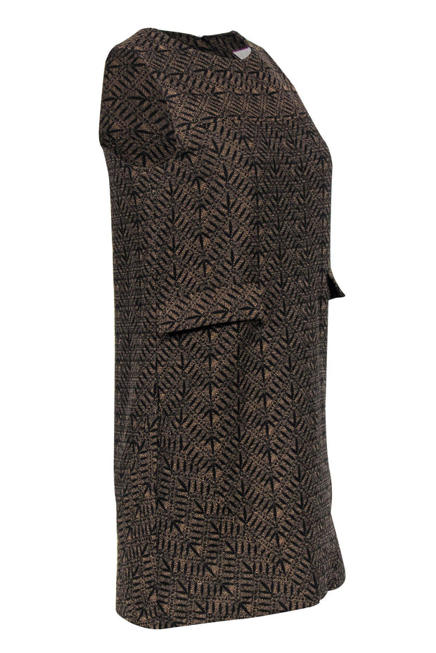 Current Boutique-Billy Reid - Black & Gold Patterned Tweed Shift Dress Sz S