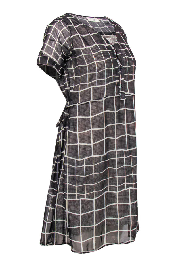 Current Boutique-Billy Reid - Black & White Metallic Grid Print Short Sleeve Dress Sz XS