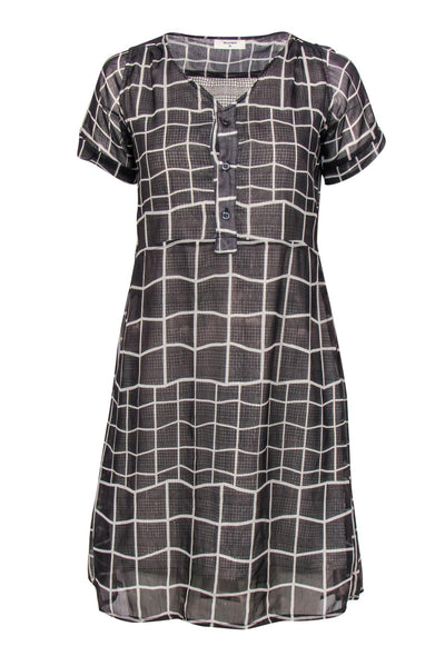 Current Boutique-Billy Reid - Black & White Metallic Grid Print Short Sleeve Dress Sz XS