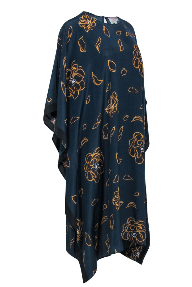 Current Boutique-Billy Reid - Navy & Gold Floral Print Caftan Dress Sz M/L