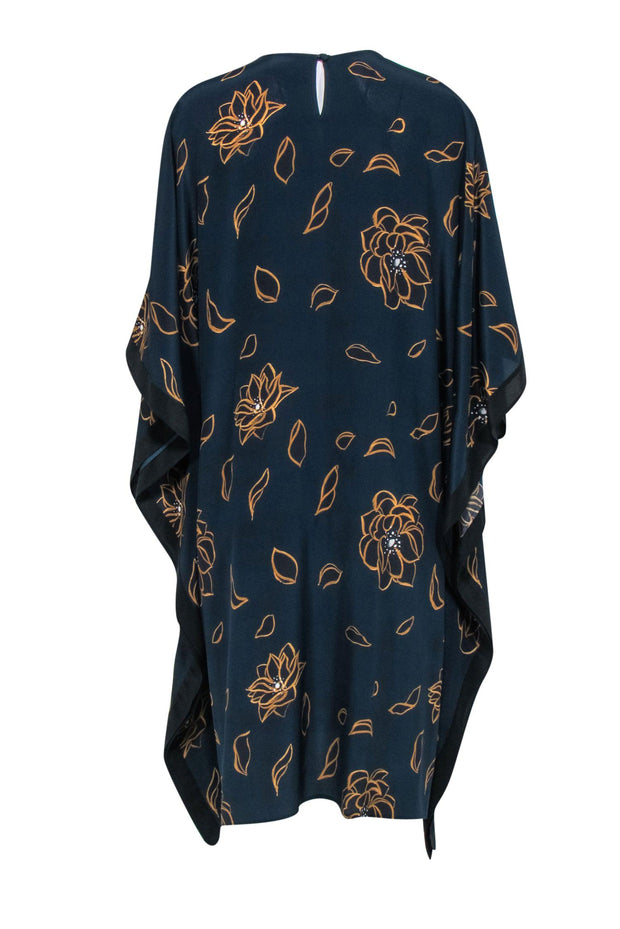 Current Boutique-Billy Reid - Navy & Gold Floral Print Caftan Dress Sz M/L