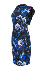Current Boutique-Black Halo - Black & Blue Floral Printed Ruffle Dress Sz 8