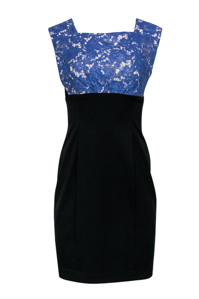 Current Boutique-Black Halo - Black & Blue Lace Sheath Dress Sz 6