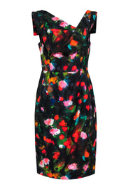 Current Boutique-Black Halo - Black Painted Abstract Floral Draped Sheath Dress Sz 12