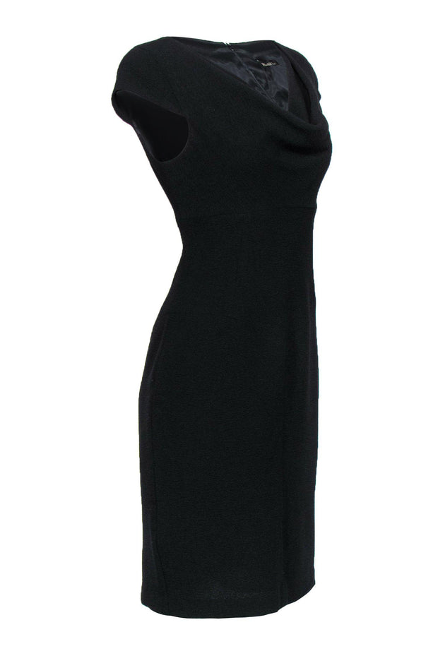 Current Boutique-Black Halo - Black Textured Cowl Neck Sheath Dress Sz 8