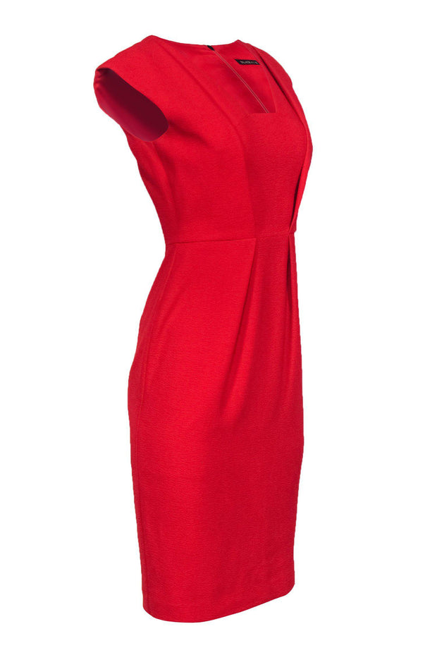 Current Boutique-Black Halo - Bright Red Textured Cap Sleeve Sheath Dress Sz 2