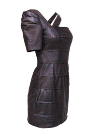 Current Boutique-Black Halo - Brown Crackle One-Shoulder Faux Leather Dress Sz 4