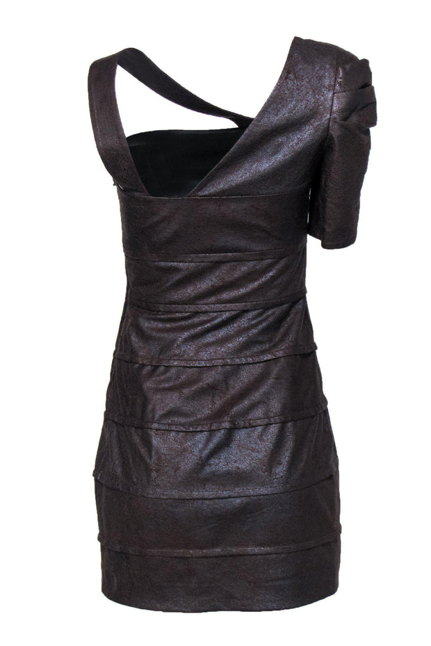 Current Boutique-Black Halo - Brown Crackle One-Shoulder Faux Leather Dress Sz 4