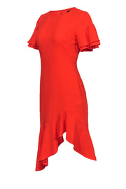 Current Boutique-Black Halo - Orange Midi Dress w/ Ruffle Hem Sz 6