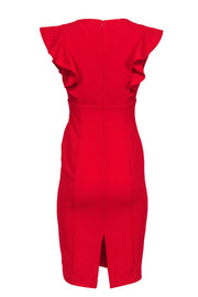 Current Boutique-Black Halo - Red Knee Length Fitted Sheath Dress w/ Shoulder Ruffle Sz 4
