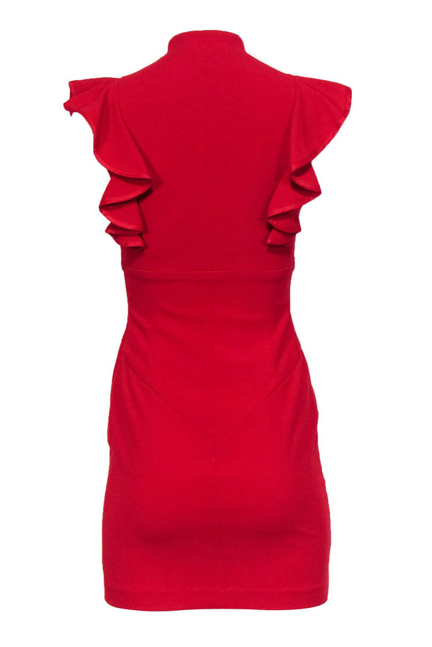 Current Boutique-Black Halo - Red Sleeveless Sheath Dress w/ Ruffles Sz S