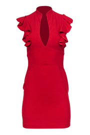Current Boutique-Black Halo - Red Sleeveless Sheath Dress w/ Ruffles Sz S