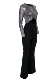 Current Boutique-Black Halo - Silver & Black Sparky Knotted Flared Jumpsuit w/ Cutout Sz 2
