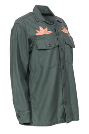 Current Boutique-Bliss & Mischief - Army Green Military-Style Jacket w/ Embroidery Sz 2