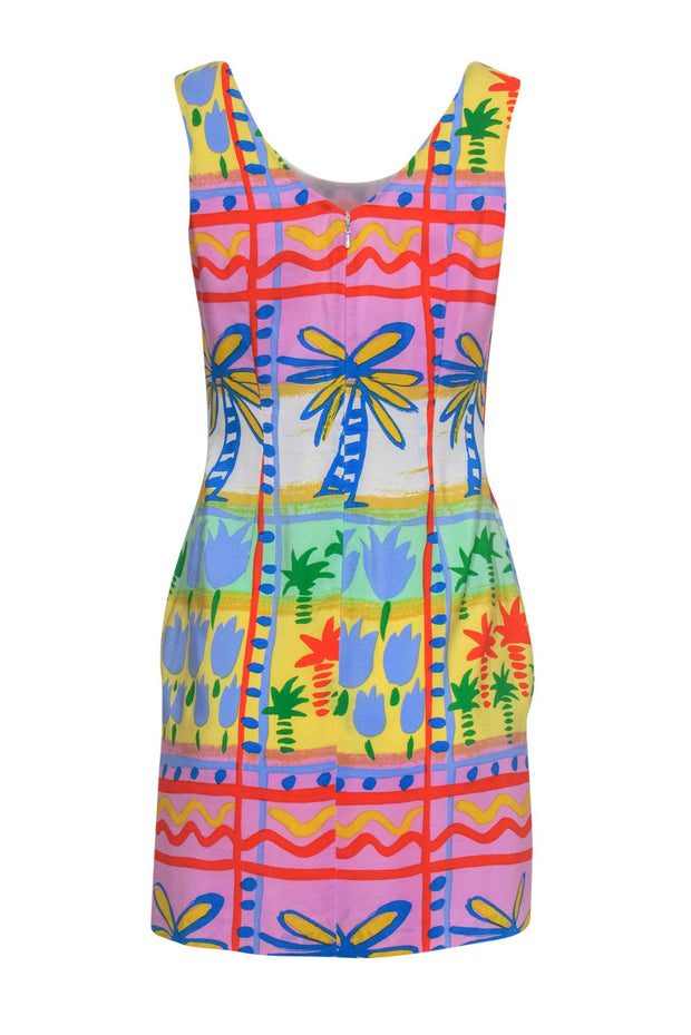 Current Boutique-Bloomingdale's - Purple, Blue & Yellow Tropical Print Silk Dress Sz 6P