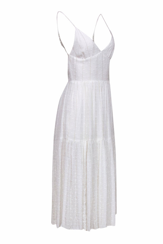 Current Boutique-Blue Life - White & Metallic Gold Stripe Backless Textured Dot Maxi Dress Sz XS