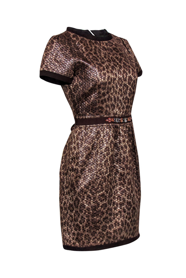 Current Boutique-Blugirl by Blumarine - Metallic Brown Snakeskin Quilted Dress w/ Jeweled Waist Sz 10