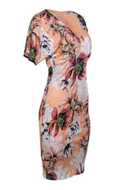 Current Boutique-Blumarine - Peach Floral Sheath Dress w/ Beaded Shoulder Sz 6