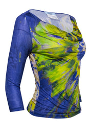 Current Boutique-Blumarine - Purple & Green Marbled Draped Top Sz S