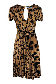 Current Boutique-Blumarine - Tan Leopard Print Short Sleeve Belted Silk A-Line Dress Sz 8