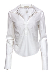 Current Boutique-Blumarine - White Cotton Blouse w/ Jeweled Collar Sz 8