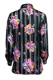 Current Boutique-Bob Mackie - Black & Multicolor Floral Silk Button-Up Sz S