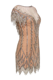 Current Boutique-Bob Mackie - Vintage '90s Nude & Silver Beaded & Sequin Fringe Dress Sz 6
