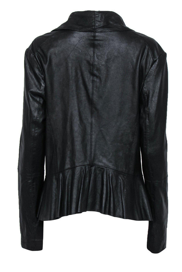 Current Boutique-Bod & Christensen - Black Leather Clasped Draped Jacket Sz 8