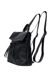 Current Boutique-Botkier - Small Black Nylon & Pebbled Leather Backpack w/ Logo Straps