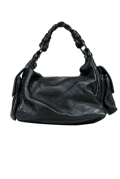 Current Boutique-Bottega Veneta - Back Pebbled Leather Hobo Bag w/ Woven Trim