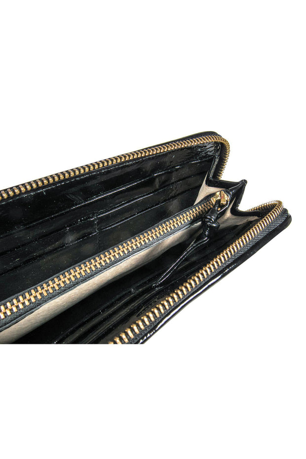 Current Boutique-Bottega Veneta - Black Woven Leather Zip-Up Wallet