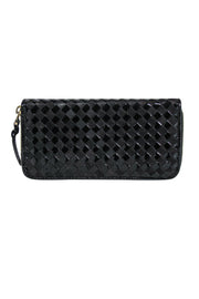Current Boutique-Bottega Veneta - Black Woven Leather Zip-Up Wallet