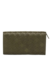 Current Boutique-Bottega Veneta - Olive Green Woven Leather Snap Wallet