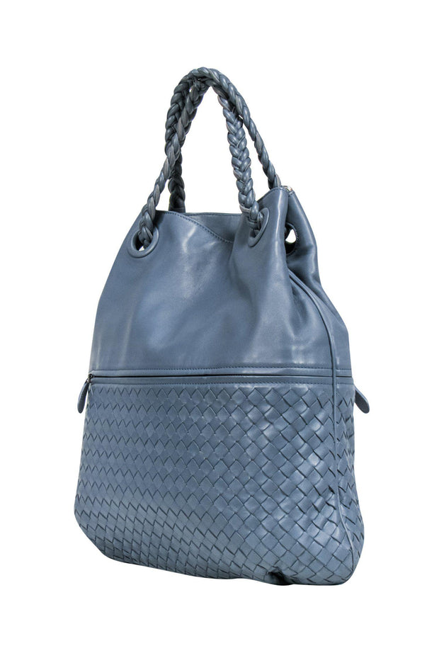 Current Boutique-Bottega Veneta - Slate Blue Leather Hobo Bag w/ Woven Trim