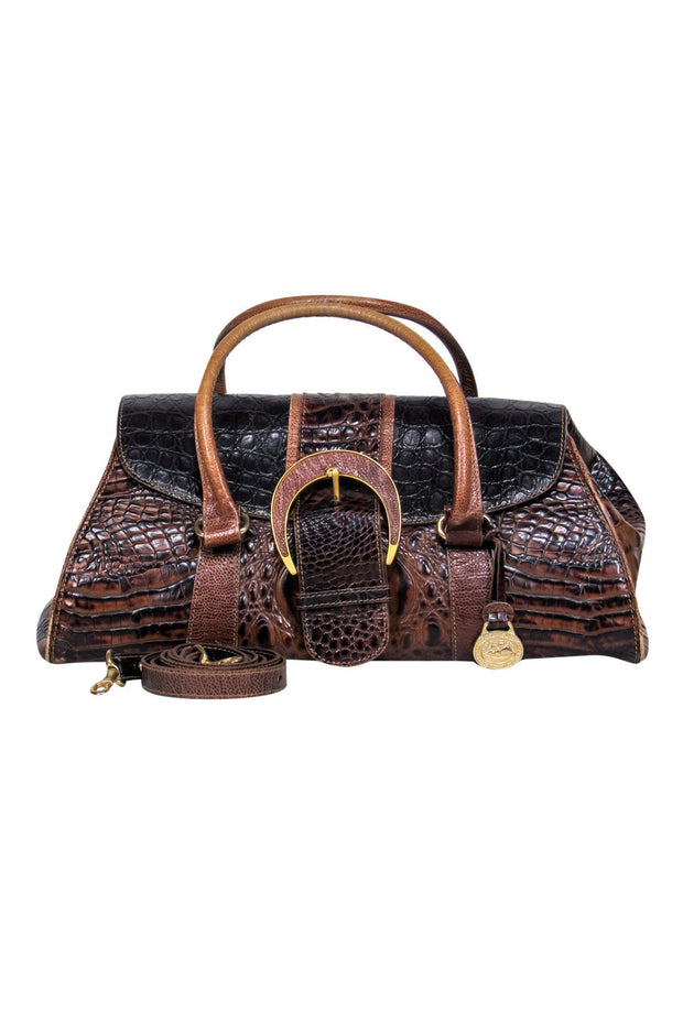 Brahmin Vintage Black/ Brown Leather Handbag Purse - Gem