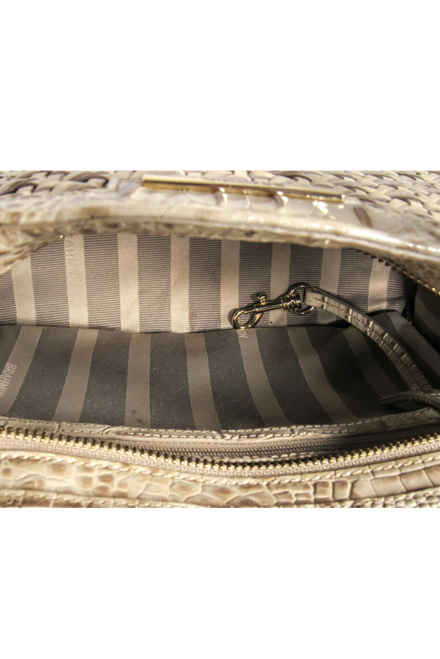 Current Boutique-Brahmin – Ivory Wicker & Crocodile Embossed Leather Satchel