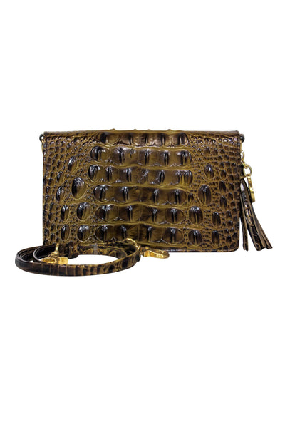 Current Boutique-Brahmin - Olive Crocodile Embossed Convertible Crossbody Wallet