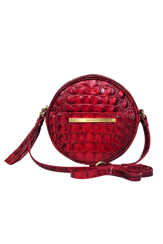 BRAHMIN Woven Straw Wicker & Red Croc-Embossed Leather Shoulder Bag Purse  USA