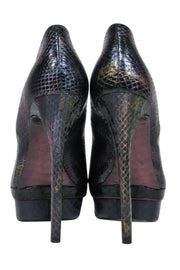 Current Boutique-Brian Atwood - Purple & Brown Snakeskin Leather Pumps Sz 9.5