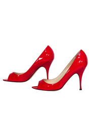 Current Boutique-Brian Atwood - Red Patent Leather Peep Toe Pumps Sz 7