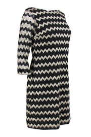 Current Boutique-Britt Ryan - Black & Gold Chevron Print Shift Dress Sz 2