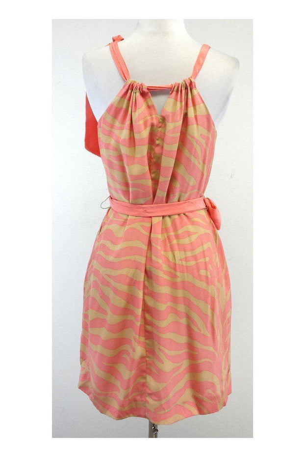 Current Boutique-Britt Ryan - Coral & Tan Tie Waist Silk Dress Sz 6