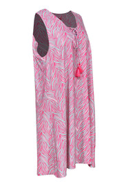 Current Boutique-Britt Ryan - Turquoise & Hot Pink Zebra Print Shift Dress w/ Tassels Sz XL