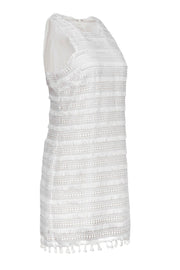 Current Boutique-Britt Ryan - White Eyelet & Fringe Sleeveless Shift Dress Sz S
