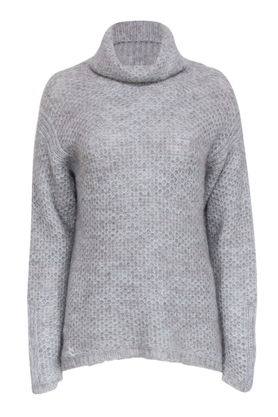 Current Boutique-Brochu Walker - Grey & Light Blue Chunky Knit Alpaca Turtleneck Sweater